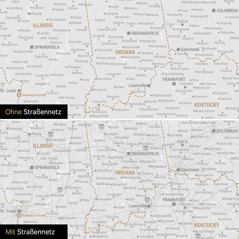 USA America Push Pin Map in black and white, optionally with the road network of the largest highways and interstates