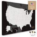 USA Amerika Karte in Schwarz-Weiß mit sehr hohem Detailgrad als Pinnwand Leinwand zum Pinnen und Markieren von Reisezielen kaufen