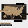 Vielfältige Konfigurationsmöglichkeiten einer USA Amerika Landkarte in Sonar Black (Schwarz-Gold)