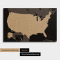 Neutrale und schlichte Ausführung einer USA Amerika Karte als Pinn-Leinwand in Sonar Black (Schwarz-Gold)