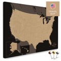 USA Amerika Karte in Sonar Black (Schwarz-Gold) mit sehr hohem Detailgrad als Pinnwand Leinwand zum Pinnen und Markieren von Reisezielen kaufen