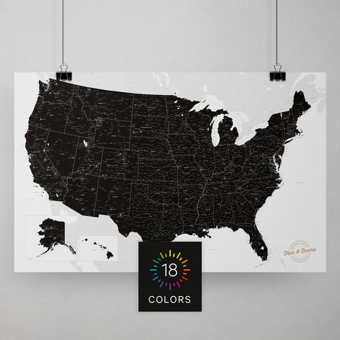 USA Amerika Landkarte mit sehr hohem Detailgrad als Poster kaufen