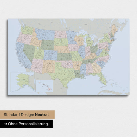 Neutral and simple version of a political USA America map as a Push Pin Map in multicolor atlas