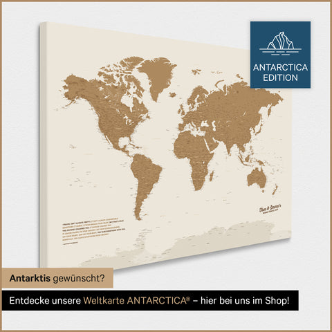 Design Weltkarte TRAVEL® Pinn-Leinwand – Bronze