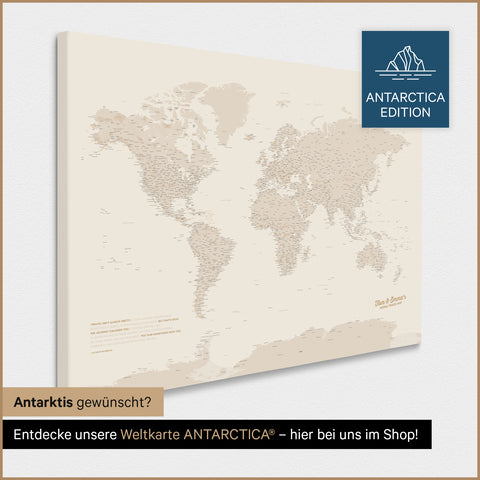 Design Weltkarte TRAVEL® Pinn-Leinwand – Gold