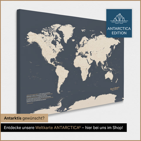 Design Weltkarte TRAVEL® Pinn-Leinwand – Hale Navy (Dunkelblau-Gold)