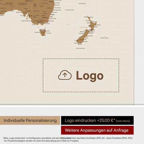 Weltkarte ANTARCTICA® Pinn-Leinwand – Bronze