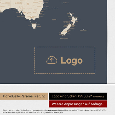Weltkarte ANTARCTICA® Pinn-Leinwand – Hale Navy (Dunkelblau-Gold)