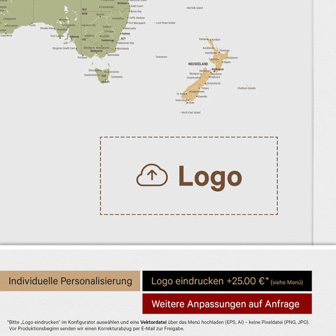 Weltkarte ANTARCTICA® Pinn-Leinwand – Multicolor Sienna