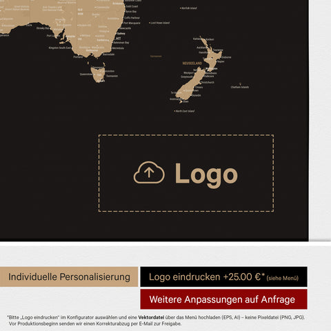 Weltkarte ANTARCTICA® Pinn-Leinwand – Sonar Black (Schwarz-Gold)