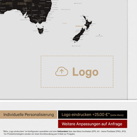 Push Pin World Map ANTARCTICA® – Light Black (White Black)