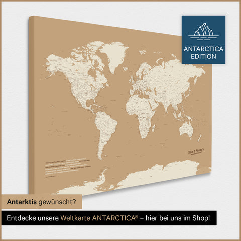 Design Weltkarte TRAVEL® Pinn-Leinwand – Treasure Gold