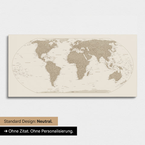 Neutral and simple version of a world map in the Equal Earth projection as a Push Pin Map in Desert Sand without personalization