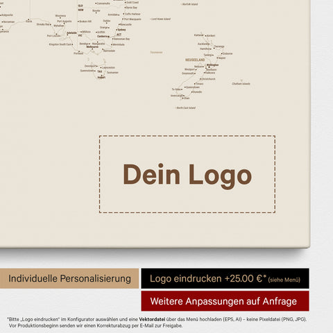 Weltkarte FINELINE® Pinn-Leinwand – Desert Sand