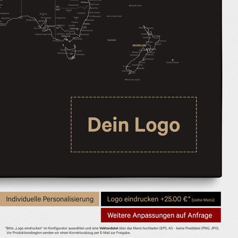 Weltkarte FINELINE® Pinn-Leinwand – Dark Black