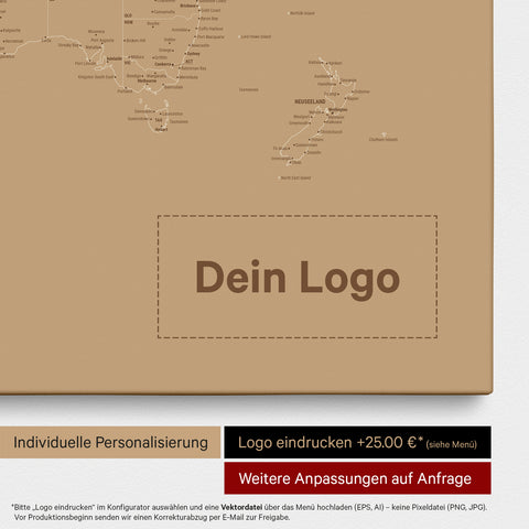 Weltkarte FINELINE® Pinn-Leinwand – Treasure Gold