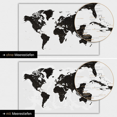 World map in Light Black color with two-dimensional sea depths