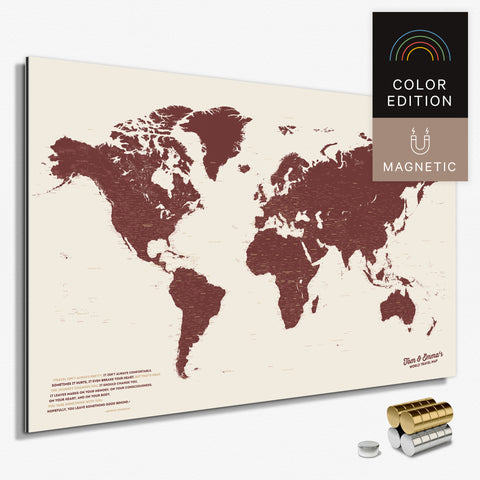 Magnetische Weltkarte in Bordeaux Rot als Magnetboard zum Pinnen und Markieren von Reisezielen kaufen