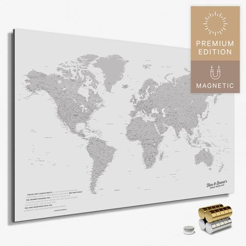 Magnetische Weltkarte in Hellgrau als Magnetboard zum Pinnen und Markieren von Reisezielen kaufen