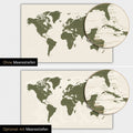 Weltkarte-Magnetboard in Olive Green mit zweidimensionalen Meerestiefen