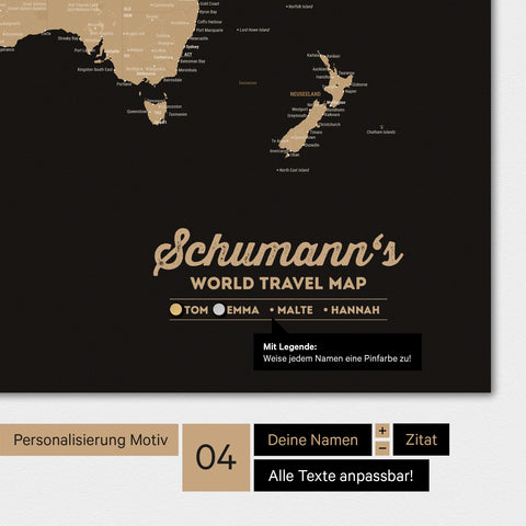 Magnetische Weltkarte TRAVEL® Magnetposter – Sonar Black (Schwarz-Gold)