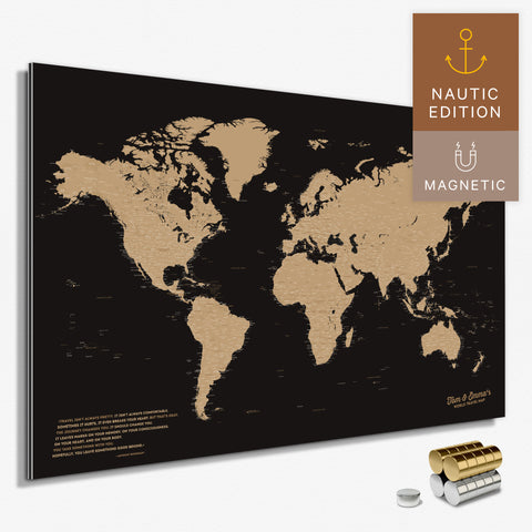 Magnetische Weltkarte in Sonar Black (Schwarz-Gold) als Magnetboard zum Pinnen und Markieren von Reisezielen kaufen