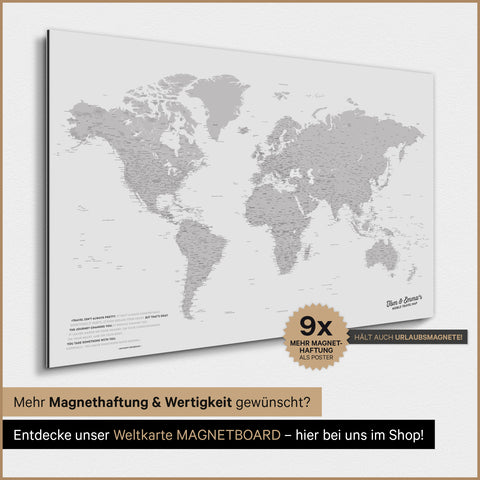 Magnetische Weltkarte TRAVEL® Magnetposter – Coolgray (Hellgrau)
