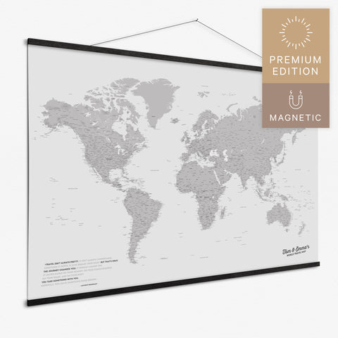Magentische Weltkarte in Hellgrau als Magnet-Poster kaufen