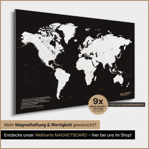 Magnetische Weltkarte TRAVEL® Magnetposter – Dark Black (Schwarz-Weiß)