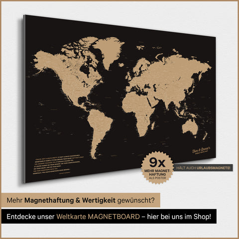 Magnetische Weltkarte TRAVEL® Magnetposter – Sonar Black (Schwarz-Gold)