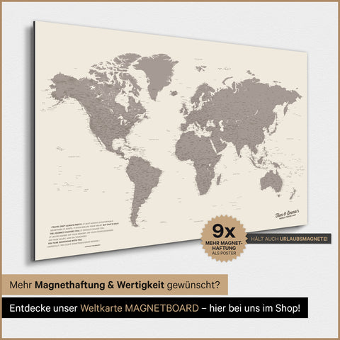 Magnetische Weltkarte TRAVEL® Magnetposter – Warmgray (Braun-Grau)
