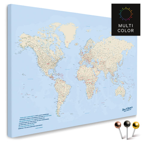 Hochwertige Weltkarte in Multicolor Classic als PinnLeinwand, perfekt zum Markieren und Planen von Reisen, kaufen