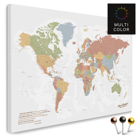 Hochwertige Weltkarte in Multicolor Sienna als PinnLeinwand, perfekt zum Markieren und Planen von Reisen, kaufen