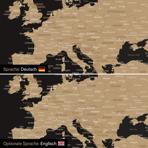 Weltkarte Leinwand in Sonar Black wahlweise in deutscher oder englischer Sprache