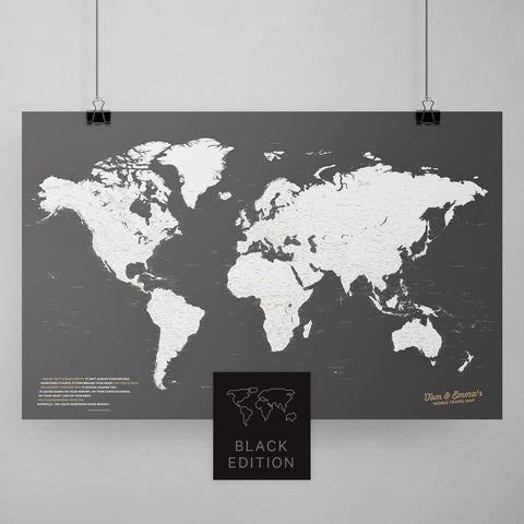 Weltkarte als Poster in Dark Gray zum Pinnen und Markieren von Reisezielen kaufen