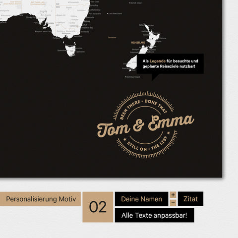 Alternative designs for personalization with your name on a world map in black and white
