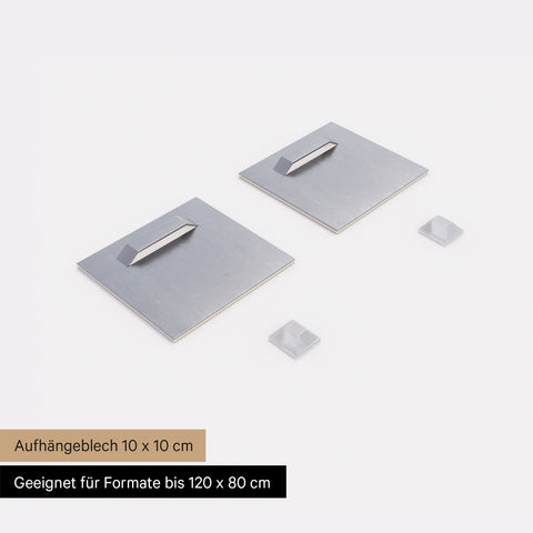 Alu-Aufhängeblech 10x10 cm zur Wandmontage unseres Magnetboards in Formaten bis 120x80cm