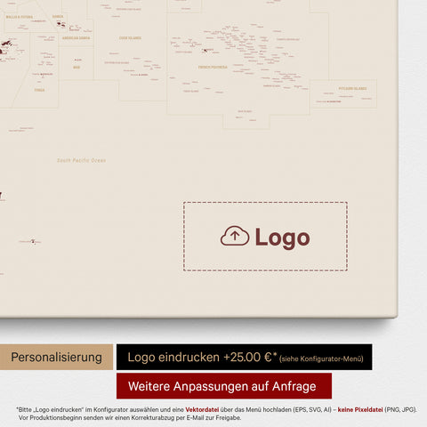 Australien & Ozeanien Karte TRAVEL® Pinn-Leinwand – Bordeaux Red
