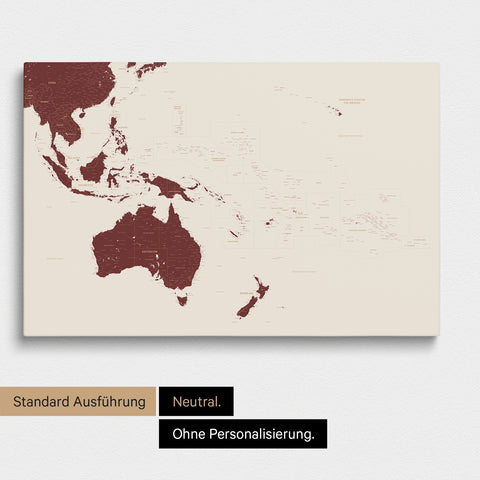 Neutrale Ausführung einer Australien-Karte in Farbe Bordeaux Rot ohne Personalisierung