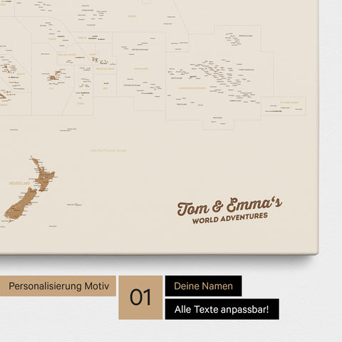Australien-Karte Pinn-Leinwand in Farbe Bronze mit personalisiertem Text