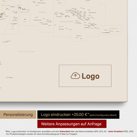 Australien & Ozeanien Karte TRAVEL® Pinn-Leinwand – Bronze