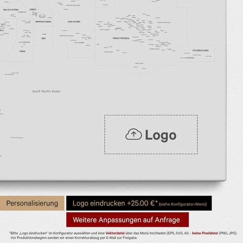 Australien & Ozeanien Karte TRAVEL® Pinn-Leinwand – Coolgray (Hellgrau)