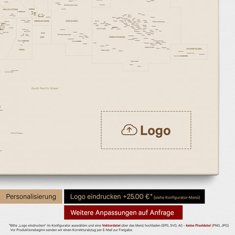Australien & Ozeanien Karte TRAVEL® Pinn-Leinwand – Desert Sand (Beige)