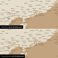 Vergleich einer Australien-Karte in Farbe Treasure Gold mit und ohne Straßennetz
