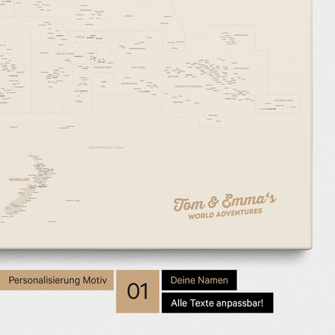 Australien-Karte Pinn-Leinwand in Farbe Gold mit personalisiertem Text
