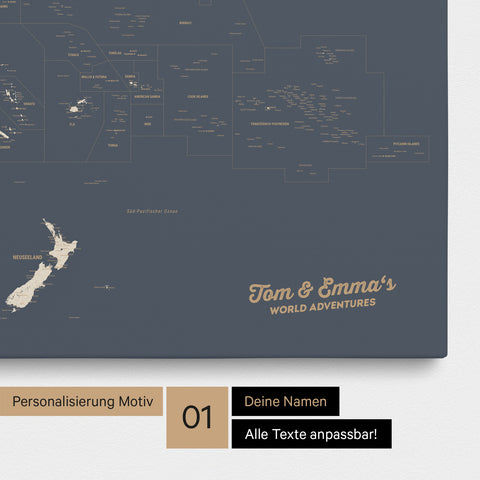 Australien-Karte Pinn-Leinwand in Farbe Hale Navy (Dunkelblau Gold) mit personalisiertem Text