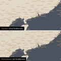Vergleich einer Australien-Karte in Farbe Hale Navy (Dunkelblau Gold) mit und ohne Straßennetz