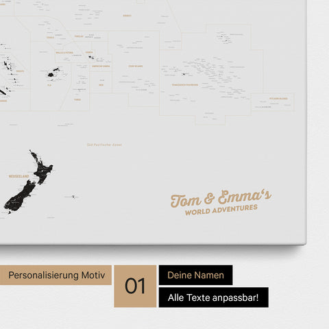 Australien-Karte Pinn-Leinwand in Farbe Light Black mit personalisiertem Text