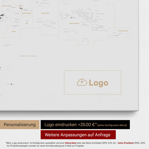 Australien & Ozeanien Karte TRAVEL® Pinn-Leinwand – Light Black (Weiß-Schwarz)
