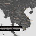 Detail einer Südost-Asien-Karte als Pinn-Leinand in Farbe Light Gray mit Kartenausschnitt von Thailand, Vietnam und Myanmar